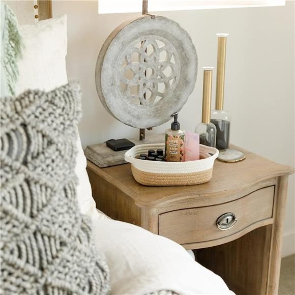 5-Piece Rectangle Storage Basket Set Natural Cotton Rope Woven Baskets Organizer - Picture 2 of 6